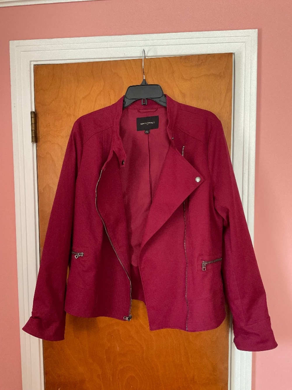 Banana Republic Factory Maroon Burgundy Fax Suede Moto Jacket Sz L Biker